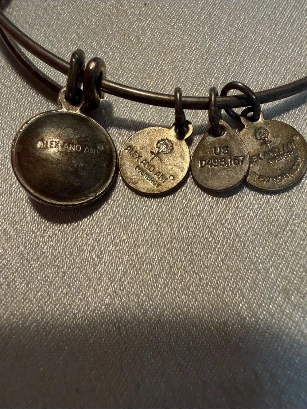 Alex and Ani Silver-Tone Bangle with Teal Crystal Charm